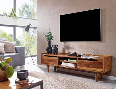 Rootz TV Stand - Lowboard - TV Dresser with Two Doors - Modern TV Cabinet - Living Room TV Stand - Solid Sheesham Wood - 145x43x35 cm