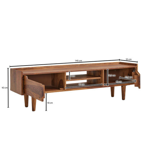 Rootz TV Stand - Lowboard - TV Dresser with Two Doors - Modern TV Cabinet - Living Room TV Stand - Solid Sheesham Wood - 145x43x35 cm