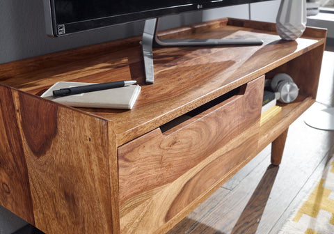 Rootz TV Stand - Lowboard - TV Dresser with Sliding Door - Modern TV Cabinet - Living Room TV Stand - Solid Sheesham Wood - 95x44x34 cm