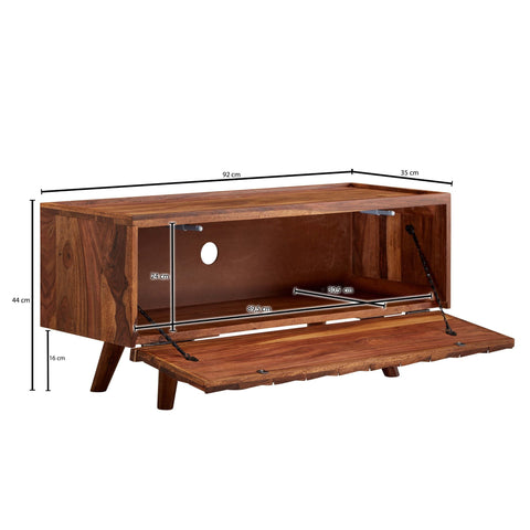 Rootz TV Stand - Lowboard - TV Dresser with Folding Door - Modern TV Cabinet - Living Room TV Stand - Solid Sheesham Wood - 92x44x35 cm