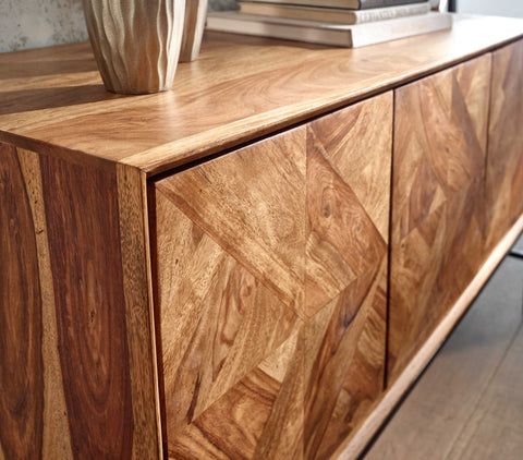 Rootz Sideboard - Industrial Metal Sideboard with Doors - Modern Chest of Drawers - Living Room Cabinet - Solid Sheesham Wood - 123x70x45 cm