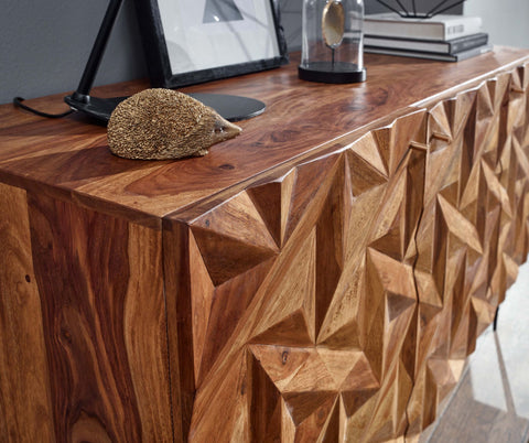 Rootz Sideboard - Modern Dresser Cabinet with Doors and Drawers - Living Room Standing Cabinet - Solid Sheesham Wood - 138x76x45 cm