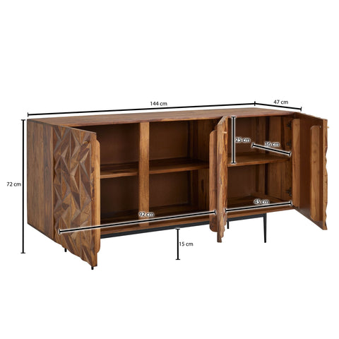 Rootz Sideboard - Modern Dresser Cabinet with Doors and Drawers - Living Room Standing Cabinet - Solid Sheesham Wood - 138x76x45 cm