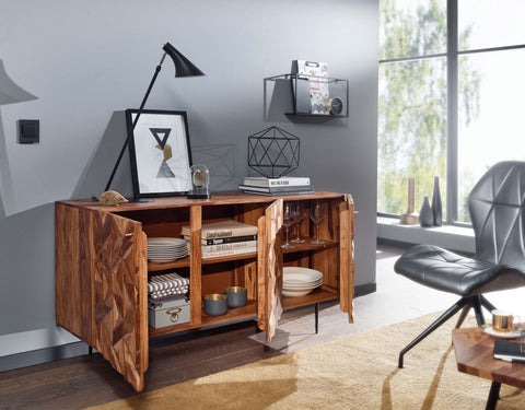 Rootz Sideboard - Modern Dresser Cabinet with Doors and Drawers - Living Room Standing Cabinet - Solid Sheesham Wood - 138x76x45 cm