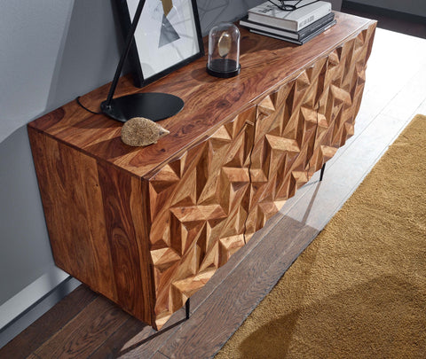 Rootz Sideboard - Modern Dresser Cabinet with Doors and Drawers - Living Room Standing Cabinet - Solid Sheesham Wood - 138x76x45 cm