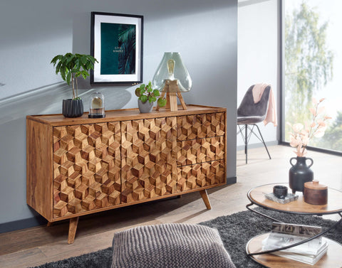 Rootz Sideboard - Modern Dresser Cabinet with Doors and Drawers - Living Room Standing Cabinet - Solid Sheesham Wood - 138x76x45 cm