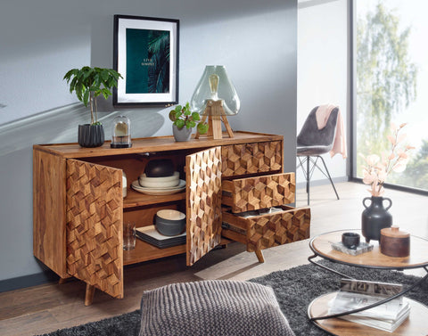 Rootz Sideboard - Modern Dresser Cabinet with Doors and Drawers - Living Room Standing Cabinet - Solid Sheesham Wood - 138x76x45 cm