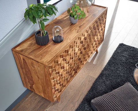 Rootz Sideboard - Modern Dresser Cabinet with Doors and Drawers - Living Room Standing Cabinet - Solid Sheesham Wood - 138x76x45 cm