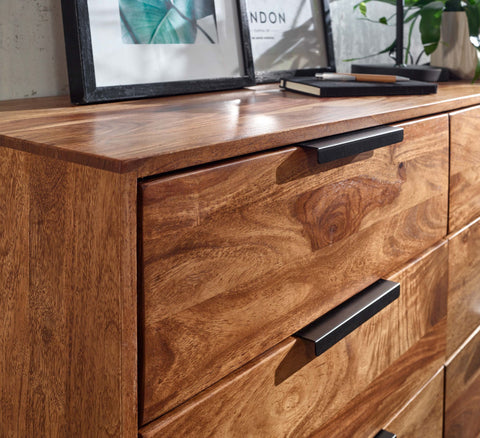 Rootz Chest of Drawers - Metal Industrial Sideboard - Modern Wood Chest of Drawers - Living Room Sideboard - Solid Sheesham Wood - 117x80x42 cm