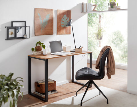 Rootz Office Desk - Design Computer Table - Small Home Office Table - Study Room Laptop Table with Metal Legs - Oak Decor - Black - 120x60x76 cm