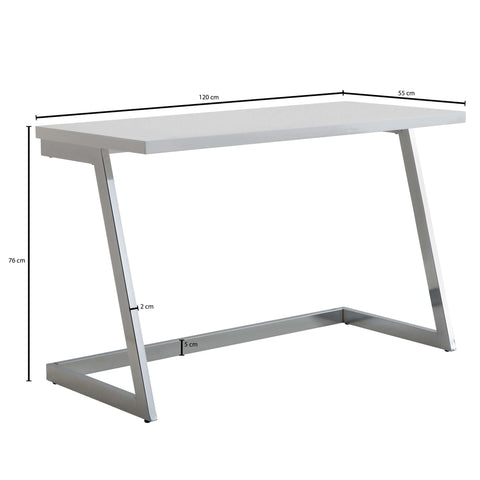 Rootz Computer Desk - Silver PC Table with Metal Legs - Modern Design Computer Desk - Home Office Workstation - High Gloss White Desk - 120x55x76 cm