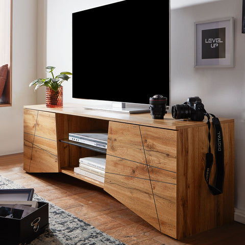 Rootz TV Stand - Lowboard - TV Dresser with Two Doors - Modern High Design TV Cabinet - Living Room TV Stand - Oak Wood - 160x50x40 cm