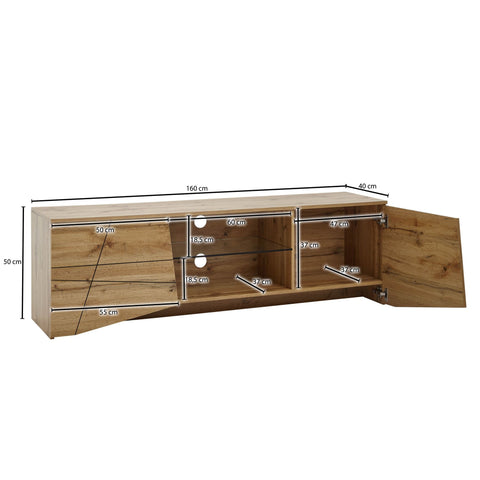 Rootz TV Stand - Lowboard - TV Dresser with Two Doors - Modern High Design TV Cabinet - Living Room TV Stand - Oak Wood - 160x50x40 cm