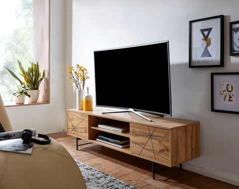 Rootz TV Stand - Lowboard - TV Dresser with Two Doors - Modern High Design TV Cabinet - Living Room TV Stand - Oak Wood - 160x45x40 cm