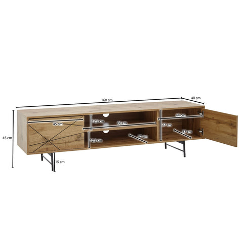 Rootz TV Stand - Lowboard - TV Dresser with Two Doors - Modern High Design TV Cabinet - Living Room TV Stand - Oak Wood - 160x45x40 cm