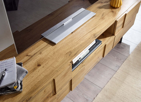 Rootz TV Cabinet - Lowboard - Modern Design TV Dresser with Two Doors - Living Room TV Stand - Oak Wood Decor - 160x46x43 cm