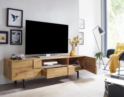 Rootz TV Cabinet - Lowboard - Modern Design TV Dresser with Two Doors - Living Room TV Stand - Oak Wood Decor - 160x46x43 cm
