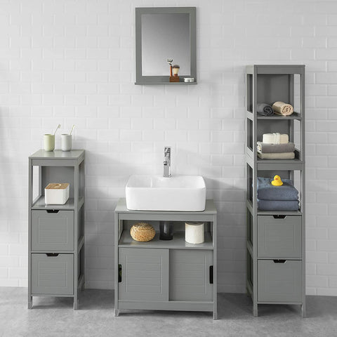 Rootz Under Sink Bathroom Storage Cabinet with Shelf and Double Sliding Door- 60x30x61cm