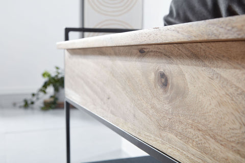 Rootz Storage Bench - Metal Hallway Bench - Small Shoe Bench with Seat - Narrow Entryway Bench with Shoe Rack - Brown - Solid Mango Wood - 90x52x38 cm