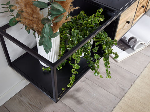 Rootz TV Stand - Hanging Lowboard - Modern Design TV Cabinet - Wall-Mounted TV Unit - Hanging TV Dresser - Black - Mango Solid Wood and Metal - 150x25x35 cm