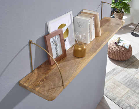 Rootz Wall Shelf - Industrial Metal Hanging Shelf - Large Design Floating Shelf - Living Room Wall Bookshelf - Mango Solid Wood - 100x25x22 cm