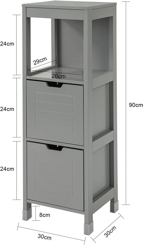 Rootz Floor Standing Bathroom Storage Cabinet Unit with 1 Shelf and 2 Drawers