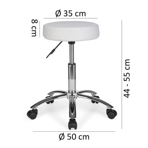 Rootz Work Stool - White Fabric Design - Ottoman with Castors - Roll Stool - Upholstered - Backrest-Free - XL