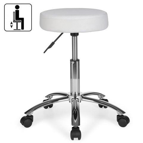 Rootz Work Stool - White Fabric Design - Ottoman with Castors - Roll Stool - Upholstered - Backrest-Free - XL
