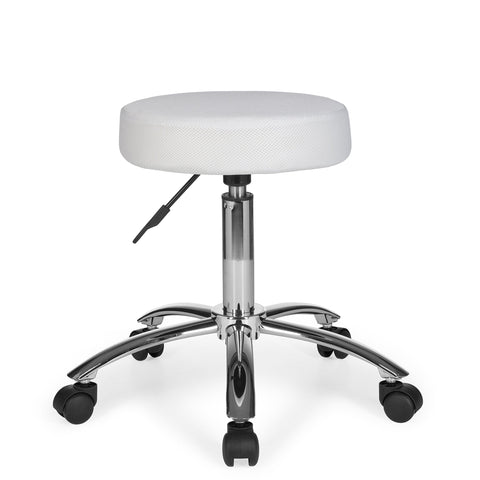 Rootz Work Stool - White Fabric Design - Ottoman with Castors - Roll Stool - Upholstered - Backrest-Free - XL
