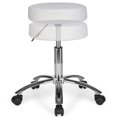 Rootz Work Stool - White Fabric Design - Ottoman with Castors - Roll Stool - Upholstered - Backrest-Free - XL