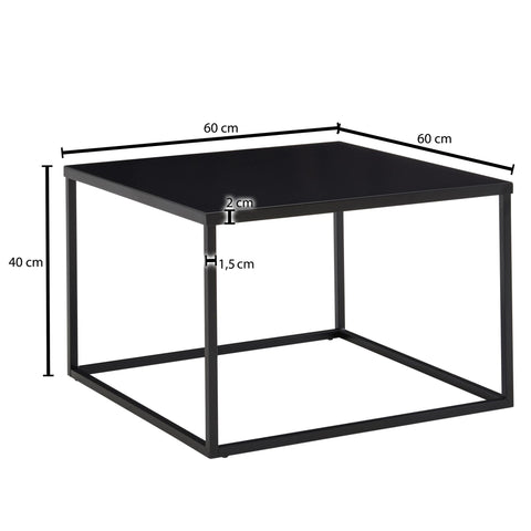 Rootz Metal Coffee Table - Square Lounge Table - Industrial Black - Steel Square Side Table - 60x60x40 cm