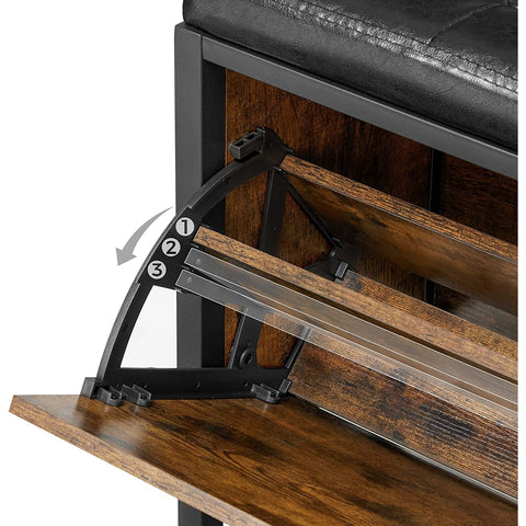 Rootz Shoe Bench - Shoe Cabinet - Storage - 6 Pairs of Shoes - Industrial - 80 x 30 x 51 cm - Brown - Black