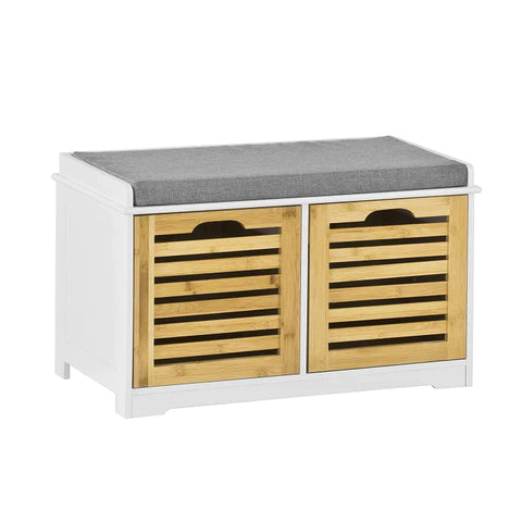 Rootz Storage Bench with 2 Drawers & Seat Cushion - Shoe Cabinet Storage Unit Bench
