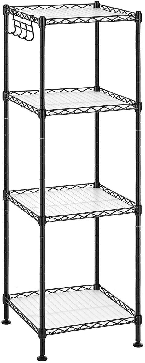 Rootz Bathroom rack - Storage rack - Shelving unit - 4/5 Levels - Steel - Black - Hooks - 30 x 30 x 123.5 cm