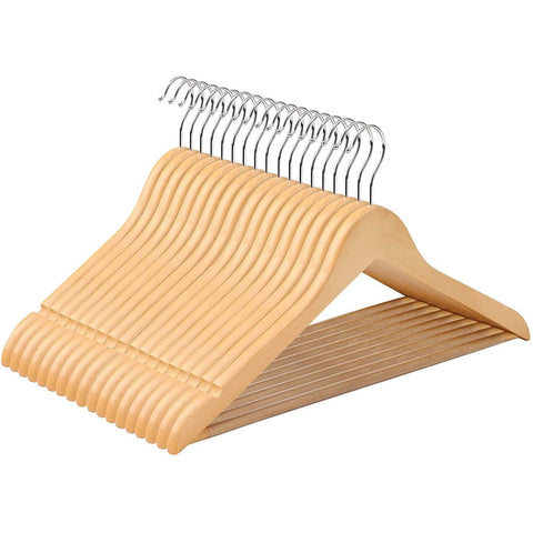 Rootz Clothes hangers - 50 pieces - Clothes hanger with notches in the skirt and trouser bar - Rotatable 360 degrees - Costume hanger - Wooden coat hanger for clothes, suit, jacket, pants - Maple wood