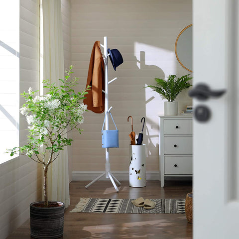 Rootz Coat rack - Freestanding - Clothes stand - Solid Wood - 8 Hooks - Tree-shaped - Gray / White - 47 x 47 x 175 cm