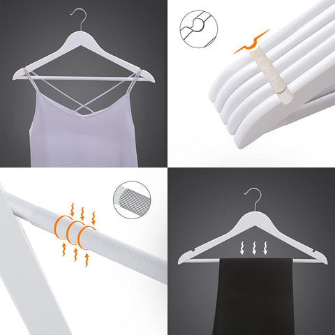 Rootz Clothes Hangers With Shoulder Notches - White - 44.5 x 1.2 x 23 cm