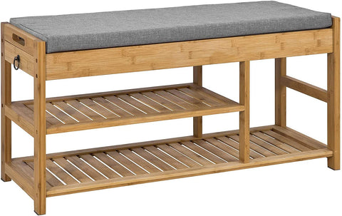 Rootz Bamboo Shoe Rack - Shoe Bench with Seat Cushion - Hallway Shoe Storage Bench Organizer with Drawers