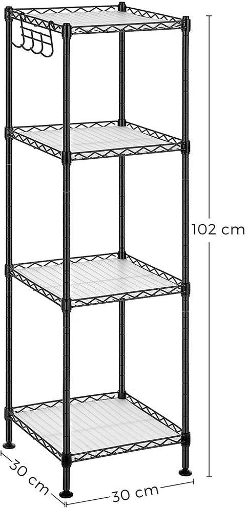 Rootz Bathroom rack - Storage rack - Shelving unit - 4/5 Levels - Steel - Black - Hooks - 30 x 30 x 123.5 cm