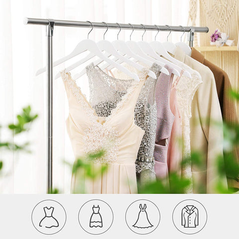 Rootz Clothes Hangers - 20 Pieces - Solid Wood - Anti-Slip - Swivel Hook - White - ?44 x 1.2 x 23.5 cm