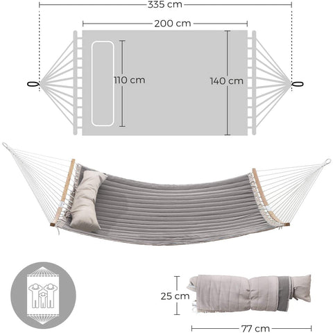 Rootz Hammock - Padded - 2 Persons - Cushions - Bamboo - Oxford Fabric - Brown-Grey - 200 x 140 cm