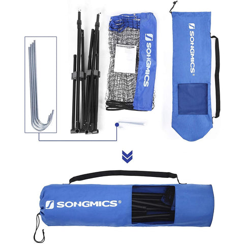 Rootz Badminton Net - Tennis Net - Adjustable Height - Iron Frame - Transport Bag - Blue - Black - Yellow