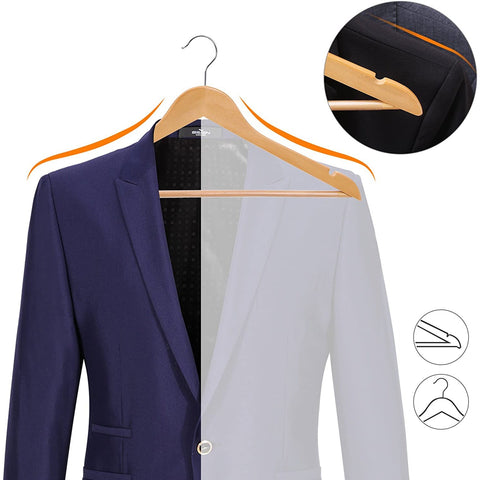 Rootz Clothes hangers - 50 pieces - Clothes hanger with notches in the skirt and trouser bar - Rotatable 360 degrees - Costume hanger - Wooden coat hanger for clothes, suit, jacket, pants - Maple wood