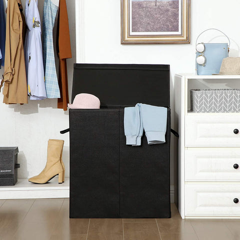 Rootz Black Laundry Basket - Laundry Baskets with Lid - Foldable - 69.25 x 39.4 x 5.6 cm