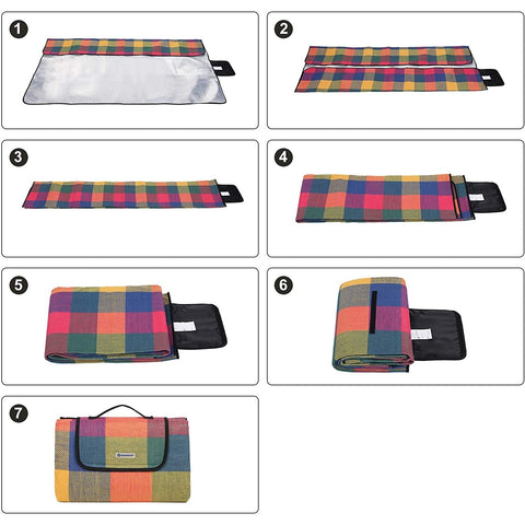 Rootz Picnic Blanket - Beach Blanket - Waterproof Bottom - Foldable - Red - Green - Orange - 195 x 150 cm