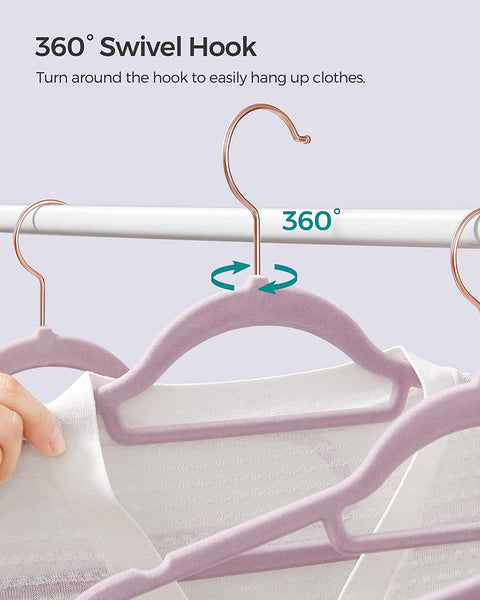 Rootz Hangers - Velvet Hangers - Set Of 50 Velvet Hangers - Velvet Clothes Hanger - Premium Quality Hanger - Stylish Velvet Hanger - Soft Purple - 43.5 x 0.6 x 22.5 cm