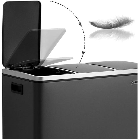 Rootz 54L Trash Can - Pedal Bin - Recycling - 3 Compartments - Soft-Close - Inner Bins - Carrying Handles - 61.5 x 31.5 x 56 cm - Black