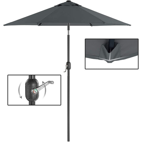 Rootz Parasol - Market Parasol - Garden Parasol - UV Protection - UPF 50+ - Metal - Bendable - Gray - 200 cm
