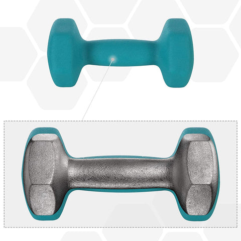 Rootz Dumbells Set - Dumbbells - Hexagonal - Dumbbell Rack - 1 kg - 2 kg - 3 kg - Strength Training - Lime Green - Aquamarine - Light Gray