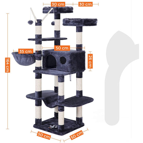 Rootz XXL Scratching post for cats - Cat tree - Smoke gray - 50 x 50 x 164 cm